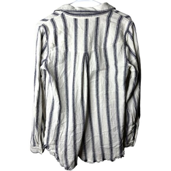 Cloth & Stone Anthropologie Cotton White Blue Stripe Button Down Shirt Women Med - Picture 6 of 12